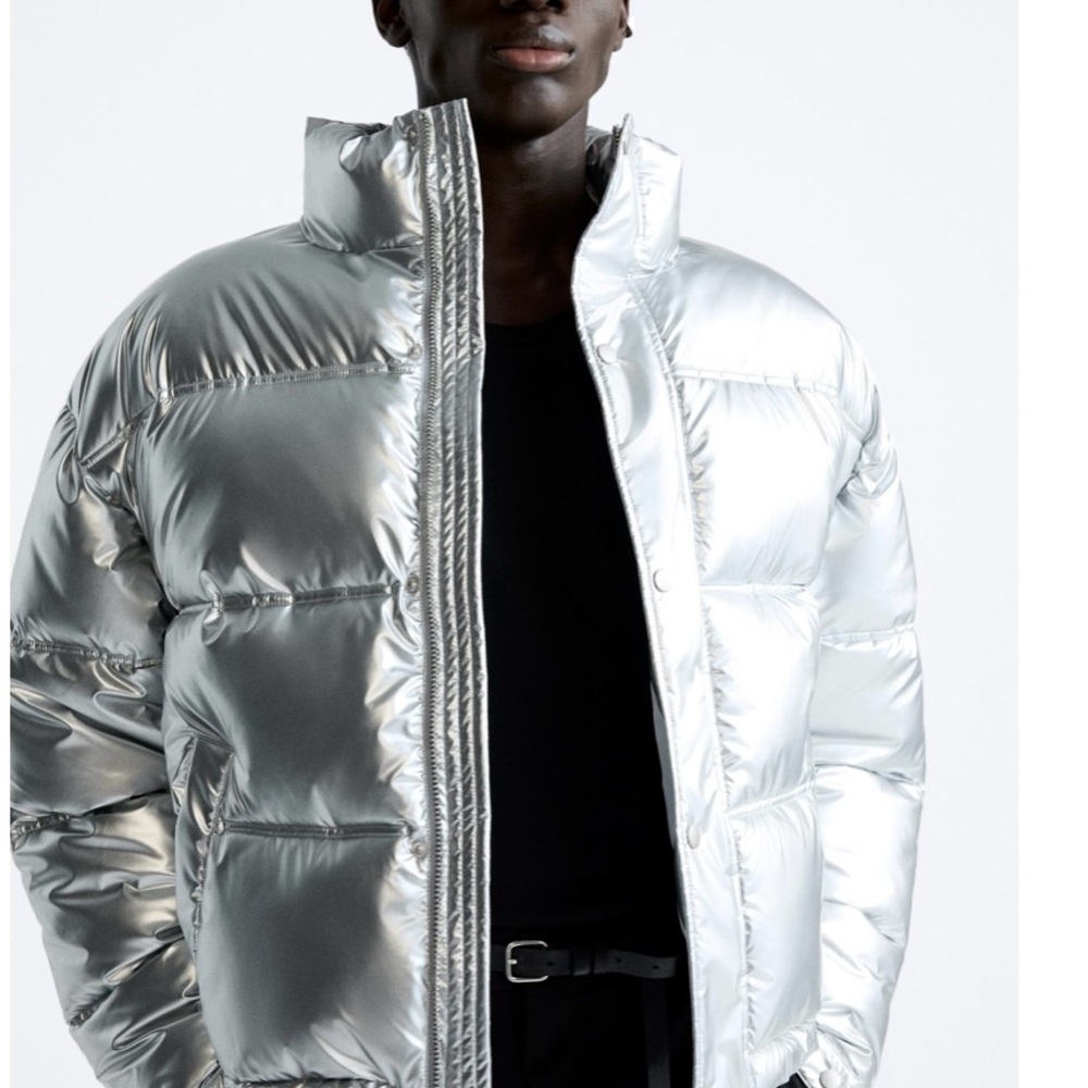 Zara Silver Metallic Puffer Jacket - Picture 2 of 9